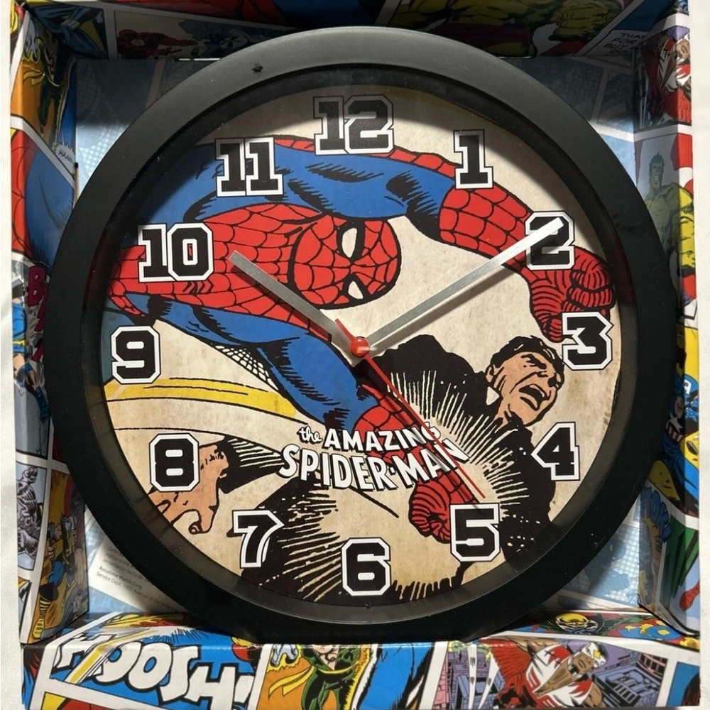 Marvel Spider-Man Comic Wall Clock - Black, Red, and Blue